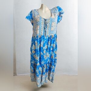 Blue Sky Blue Floral Women's Dress With Pockets. New, No Tags